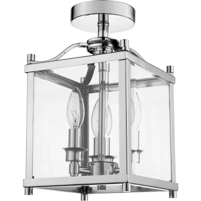 Image of New York 3 Light Semi Flush Ceiling Silver, E14