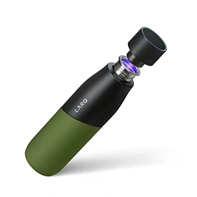 Image of LARQ Bottle Movement PureVis 32oz Lightweight Self Cleaning and Non Insulated Stainless Steel Water with UV Purifier Reusable &amp; Travel Friendly, Black/Pine