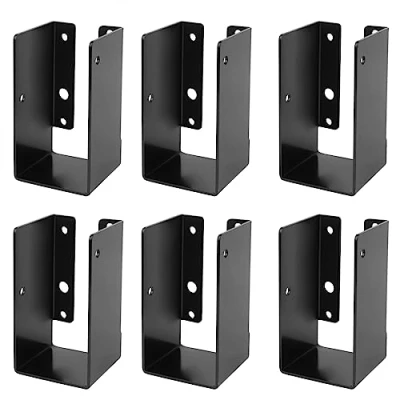 Image of TSSS 6 PCS 50 x 94 mm Concealed Flange Light Joist Hanger, Black Decorative Heavy Duty Face Fix Folded Hangers Timber Steel Thickness 1.9 mm(14 Gauge)