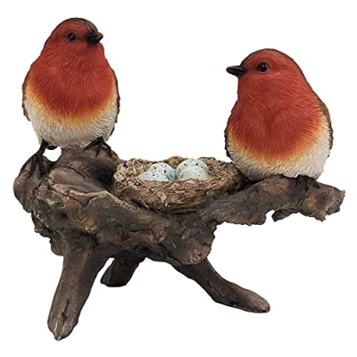 Image of G&amp;H Decor 19cm Robin Ornaments Garden Statues Outdoor Hand Painted Animal Amazing Detail Suitable for Indoor or Outside Use Frost and Fade Resistant Birds