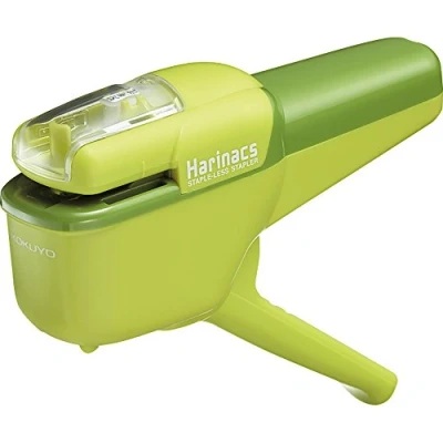 Image of Kokuyo Harinacs Japanese Stapleless Stapler Green SLN MSH110G Up To 10 Papers