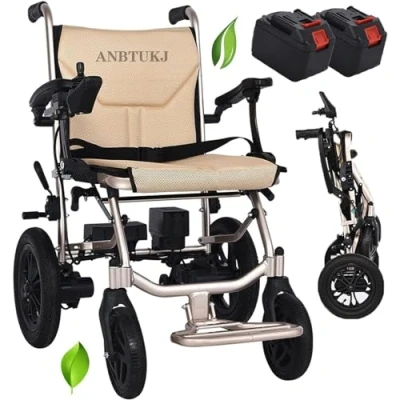 Image of ANBTUKJ Electric Wheelchair, Folding Wheelchairs for Adults, 14KG Lightweight Foldable Power Chair with 2 Removable Battery, Capacity 300Lb