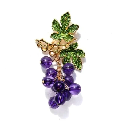 Image of Crystal Grape Brooch Purple Rhinestone Wedding Brooches Pins Fruit Plant Party Lapel Pin Badge Clothes Accessories Jewelry