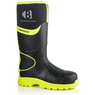 Image of Buckler Buckbootz BBZ8000 Hi Viz Non Metallic Ankle Protection Safety Wellington Boots 7 12 9 Black/Yellow