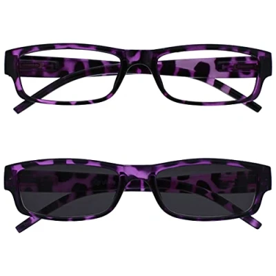 Image of OPULIZE Purple Lightweight Readers with UV400 Reading Sunglasses Value Twin Pack Mens Womens RS32 5 +3.50