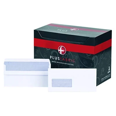 Image of Plus Fabric DL Prestige White 120gsm Window Self Seal Wallet Box of 500 Envelopes