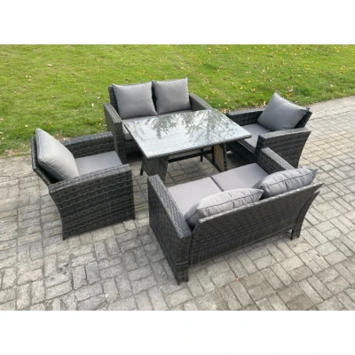 Image of Rattan Garden Furniture Set 6 Seater Patio Outdoor Lounge Sofa with Rectangular Dining Table Love Seat Dark Grey Mixed Fimous