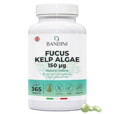 Image of Bandini® Fucus Kelp Algae 150mcg Seaweed Natural Source of Iodine from Brown Energy Metabolism, Nails, Hair Highly Dosed, No Additives 365 Tablets for an Annual Supply Vegan &amp; Non GMO