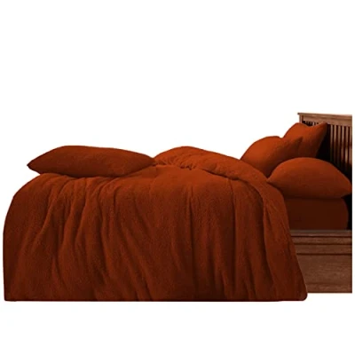 Image of GC GAVENO CAVAILIA Teddy Fleece Duvet Cover, Cosy Warm Bedding Single, Cuddle &amp; Fluffy Quilt Set, Burnt Orange