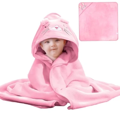 Image of XdealCozyxc Hooded Baby Towel, Ultra Soft Bath Towels Newborn with Hood for Boy and Girl (Pink)