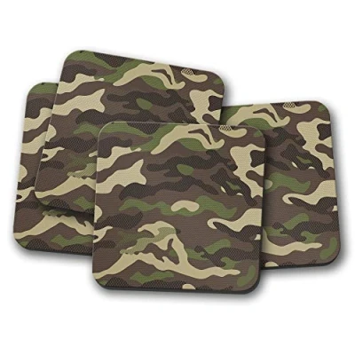 Image of 4 Set Green Camouflage Coaster Camo Army Armed Forces Battle Fun #15187