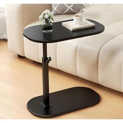 Image of ZLXHFFH C Shaped Side Table, Adjustable Height End 360Swivel Couch Tables That Slide Under, Modern Small Coffee Table for Sofa/Bed/Bathtub, Rotating Tabletop