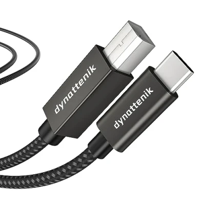 Image of dynattenik USB C to B MIDI Interface Adapter for Keyboard Controllers 1.0m, Nylon Braded, Metal
