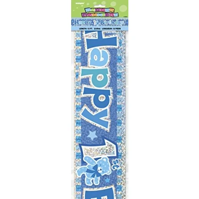 Image of Happy 1st Birthday Blue Prism Banner (3.6 Meter Long) 1 Piece Perfect for First Party Decorations