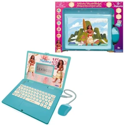 Image of Lexibook, Disney Princess, Moana bilingual ENGLISH/FRENCH educational computer, Toy for children with 124 language, writing, maths, logic, music activities and games, Blue/pink, JC598VNEN