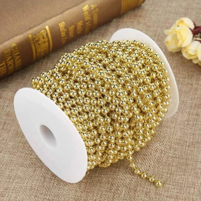 Image of Christmas Decoration 82ft Pearl Bead String, Garland Beaded Trim Strings of Pearls for Wedding and Party Birthday Christening (Gold)