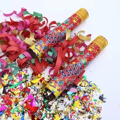 Image of Large Multi Coloured New Years Festivals Party Confetti Cannons Poppers Shooter Birthday Decoration Compressed Air 30cm &amp; 50cm. (30cm Cannon, 1 Cannon)