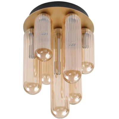 Image of Lucande Freylin ceiling light, 7 bulb, amber, glass, 23 cm
