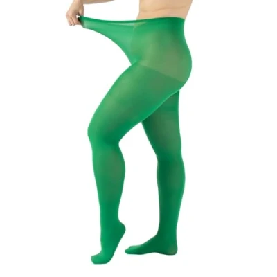 Image of CALZITALY Plus Size Opaque Tights, Curvy Extra Large Pantyhose, 60 DEN, L, XL, 2XL, 3XL, 4XL, Blue, Black, Made in Italy (3XL, Green)