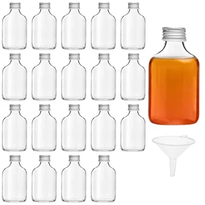 Image of BELLE VOUS 50ml/1.7oz Glass Flask Liquor Bottles with Silver Caps &amp; Funnel (20 Pack) Empty Screw Top Miniature Favour for Weddings Parties Alcohol, Schnapps, Whisky, Shots Spirits