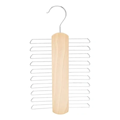 Image of Amazon Basics 20 Bar Wooden Tie Hanger &amp; Belt Rack, 2 Pack, 16 cm, Natural