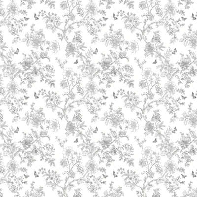 Image of FH37540 Homestyle Flowers Butterflies White Grey Galerie Wallpaper