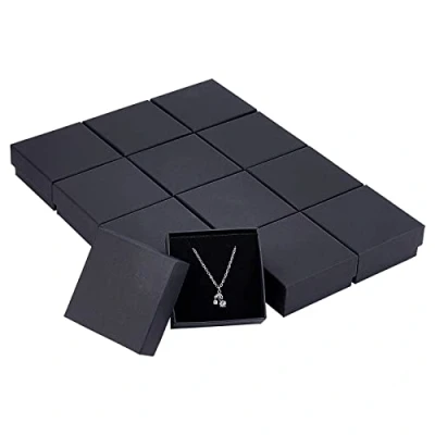 Image of NBEADS 12 Pcs Cardboard Box Jewelry Set Black Ring for Ring, Necklace Storage and Display, 7x7x3.5cm