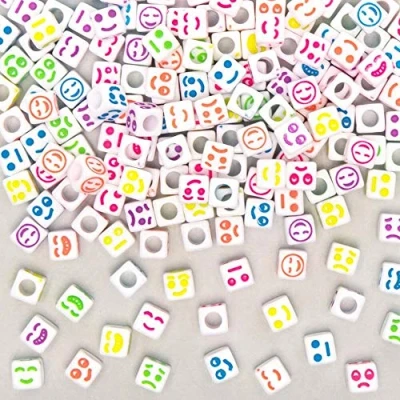 Image of Baker Ross FE294 Cube Funny Face Beads Pack of 300, Multi Coloured Embellishments for Children&#039;s Jewellery Making, Arts Crafts and Crafting Activities