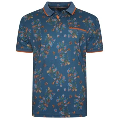 Image of KAM Polo Shirt Floral Print Short Sleeve Cotton Casual Fancy Mens Plus Size 2XL 8XL 5494 (UK, Alpha, 4XL, Plus, Regular, Blue)