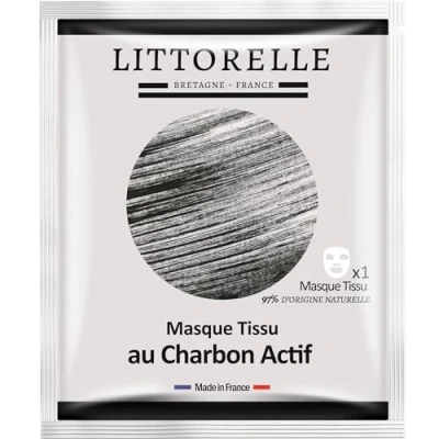 Image of Littorelle 1x Tissue Face Mask with Activated Charcoal and Nutrient rich Serum Made in France Purifies Detoxifies the Skin Reduces Blackheads Sheet for Combination to Oily