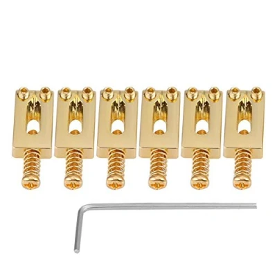 Image of Electric Guitar Bridge Saddles, 6 Pcs Metal Tremolo Saddles with Screw for Parts Wrench(Black)