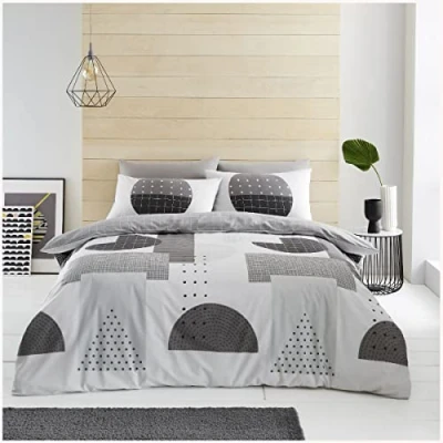 Image of GC GAVENO CAVAILIA Easy Care Geometric Bedding King Size, Reversible Checked Duvet Set, Grey Comforter Covers,