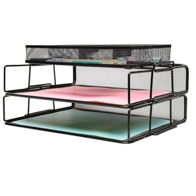Image of EXERZ Paper Sorters 2pcs with an Accessory Tray/Stackable Letter Trays, Extra Divider Memo Holder On Top/Desk Organiser Office, School, Home
