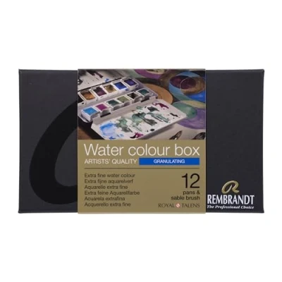 Image of Rembrandt Professional Watercolour Paint Set in Luxury Metal Tin 12 Granulating Colours + Brush