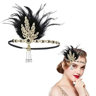 Image of MIVAIUN 1920s Flapper Headpiece, Headband, Vintage Great Gatsby Costume Accessories for Women, Feather 20s Prom Wedding Party (1 Pcs)