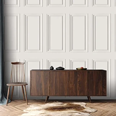 Image of SOPHIE LAURENCE Dimension Panel Wallpaper Modern for Living Room, Bedroom, Fireplace Decorative Luxury Wall Paper with Realistic Beaded Design &amp; 3D Effect (Off White)