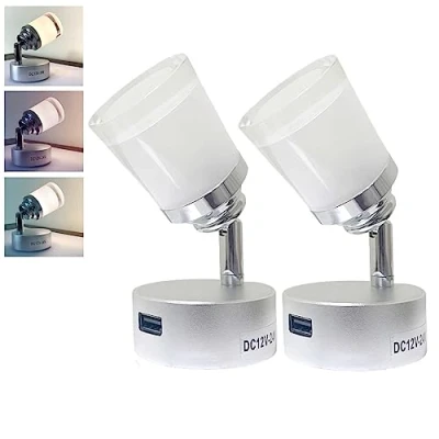 Image of Intckwan 12 Volt LED Lamps Motorhome, 12v Reading Lamp Caravan with USB, 3W, Tactile Dimmer Switch, White Yellow and Warm Light, For DC12 24v Car Truck Motorhome Camping Boat(2 Pcs)