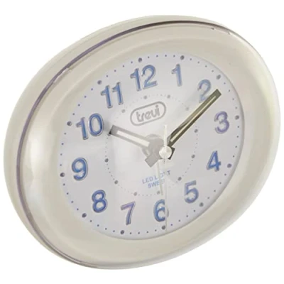 Image of Trevi SL3052 Compact Bedside Quartz Alarm Clock with LED Backlight Silent Operation Quiet no Ticking White