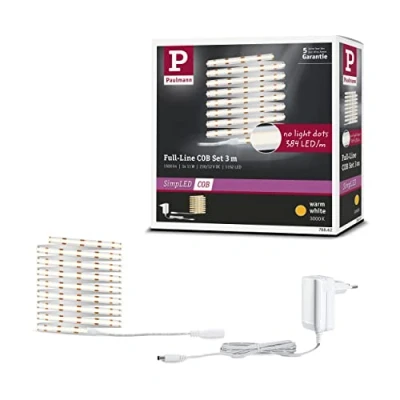Image of Paulmann 78862 SimpLED LED Strip Full Line COB Complete Set 3 m 11 W 1500 lm 384 LEDs/m 3000 K 12 VA White Metal
