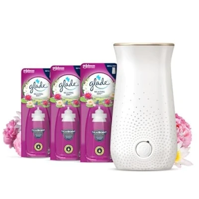 Image of Glade Sense &amp; Spray Holder and Refills, Motion Activated Automatic Room Odour Eliminator for Home, Relaxing Zen, 1 3 Refills (3 x 18ml)