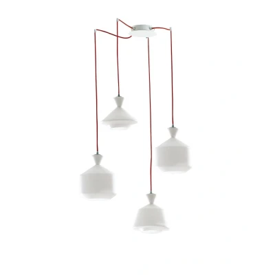 Image of Sugar Mutli Arm Glass Ceiling Pendant, Opal, Red, E27