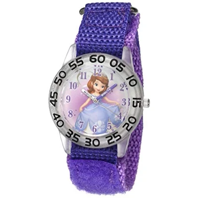 Image of Disney Jr. Kids&#039; Plastic Time Teacher Analog Quartz Nylon Strap Watch, Purple, AB12511, Sofia The First