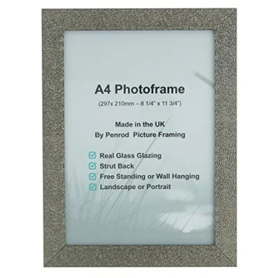 Image of Penrod Picture Framing Charleston Embossed Pewter A4 Certificate photo frame (297x210mm) with mirror effect edge.