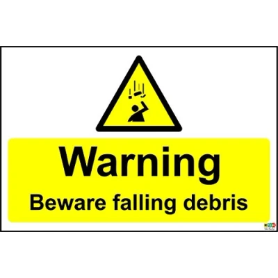 Image of Warning Beware Falling Debris Sign Self Adhesive Vinyl 300mm x 200mm