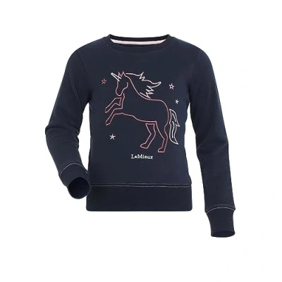 Image of LeMieux Mini Camilla Crew Sweat Shirt Grey or Navy with Embroidered Horse Logo, Navy, 5 6 Years