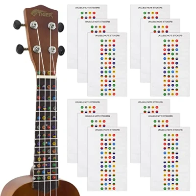 Image of Tiger UKE 12 Sticker Ukulele Note Sheet for Beginners Fretboard Markers Pack of