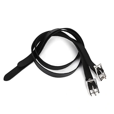 Image of 1 Pair Horse Spur Straps, 19.7in/50cm Leather Stirrups Straps with Stainless Steel Buckle Tool Accessories Black for Children Adult