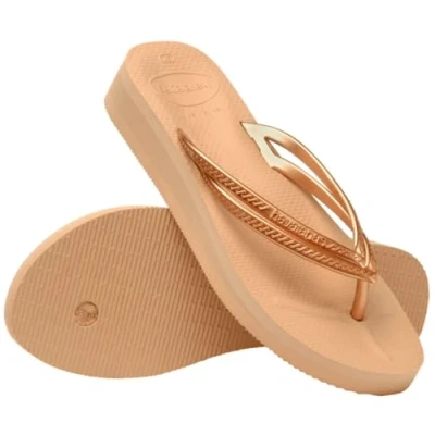 Image of Havaianas Women&#039;s Wedges Flip Flop, Golden, 12 UK