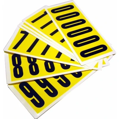 Image of Complete Packs of Self Adhesive Numbers, Easy Warehouse Identification, Clean Peel Leaves No Residue, Each Card is H.38 x W. 90mm Yellow