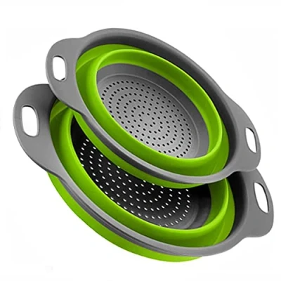Image of Alnicov Collapsible Colander,2 Colanders Set,Silicone Vegetable/Fruit Flexible strainer,Folding Strainer for Kitchen(Green)
